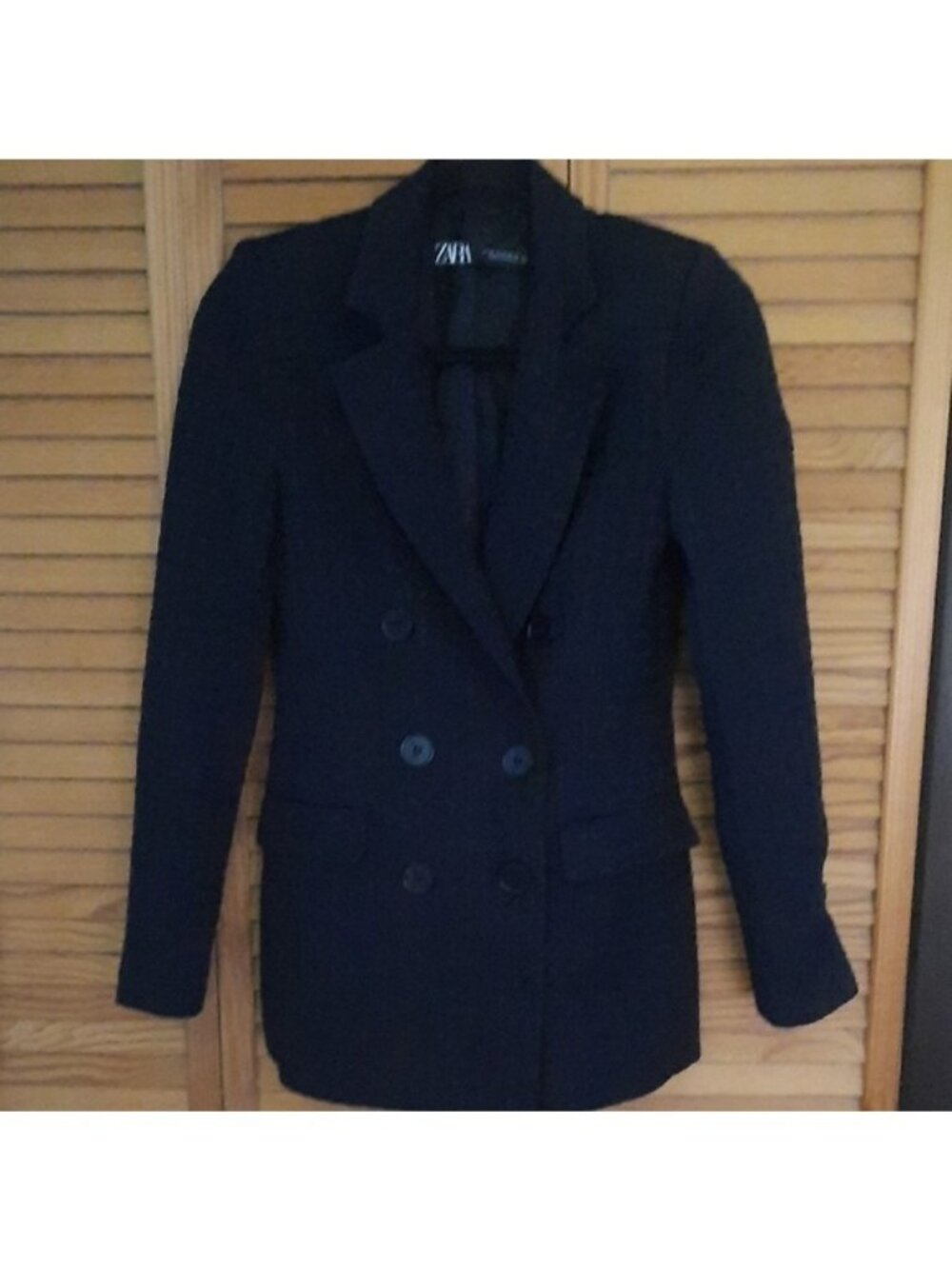 Zara Black Hounds Tooth Texture Print Double Breasted Lined Jacket Blazer SizeXS